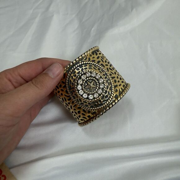 Montana Silversmiths Cuff Bracelet Two Toned Silver Gold Rhinestone Star Bling - Picture 2 of 6